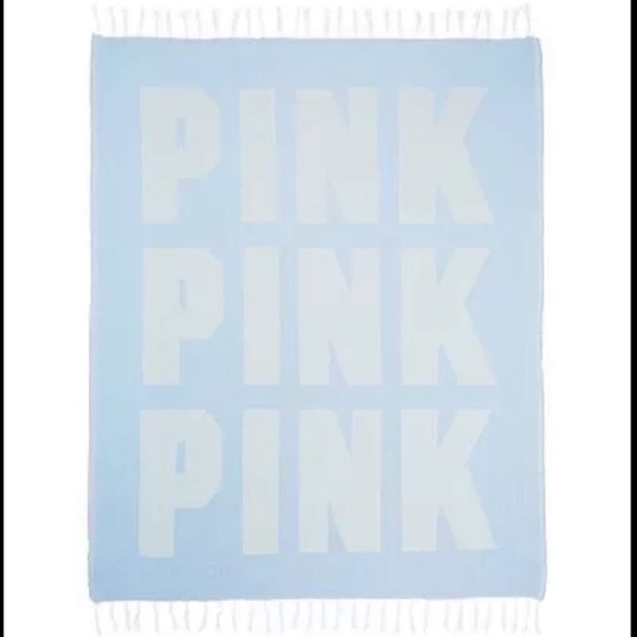 VS Pink Logo Fringe Beach Festival Blanket Blue - Picture 2 of 5